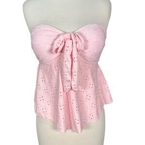 Pink Y2K eyelet tube top medium bow front strapless summer cute retro style